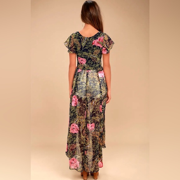 Lulus Floral High-Low Sheer Tunic / Duster Top - Picture 3 of 6